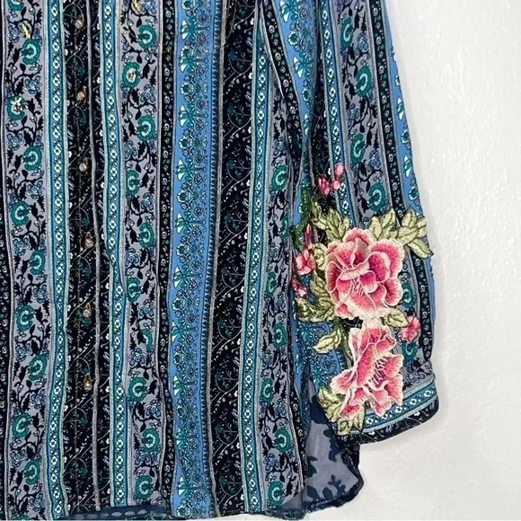 SALE! Aratta Silent Journey Floral Embroidered Sheer Back W/Velvet Tunic Top M - Picture 3 of 15